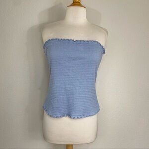 NWOT New Haute Fox Baby Blue Smock Lettuce Hem Strapless Stretch Tube Top 1X